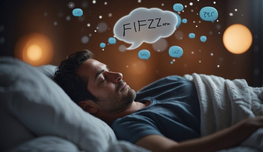 A sleeping figure with two thought bubbles, one with a nose and the other with a mouth, both emitting Zzz's