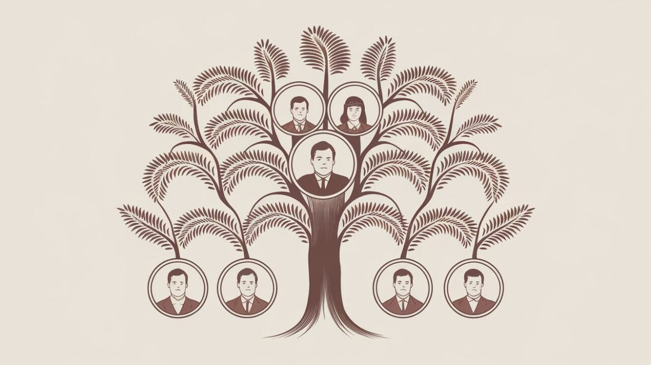 Illustration showing a family tree related to snoring, indicating a genetic connection.
